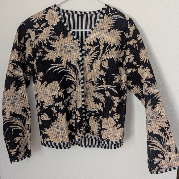 NWOT Floral Black and Tan Women's Jacket, Sz M - Picture 1 of 5
